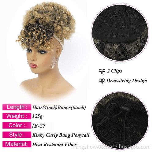Synthetic kinky hair bun extensions hair bang with bun accessory maker